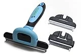 GreEco 3-in-1 Professional Deshedding Tool & Pet Grooming Brush, 3 Size Brushes, for Small, Medium & Large Pets, Blue