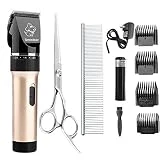 Sminiker Professional Low Noise Rechargeable Cordless Cat Dog Horse Clippers Professional Pet Clippers Grooming Kit,animal clippers Pet Grooming Kit(Gold)