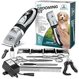 Pet Union Professional Dog Grooming Kit - Rechargeable, Cordless Pet Grooming Clippers & Complete Set of Dog Grooming Tools. Low Noise & Suitable for Dogs, Cats and Other Pets (Chrome)